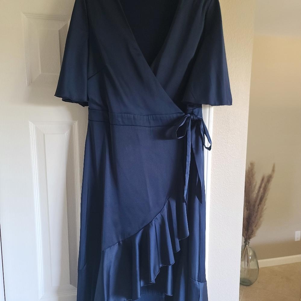 Shein navy wrap midi dress